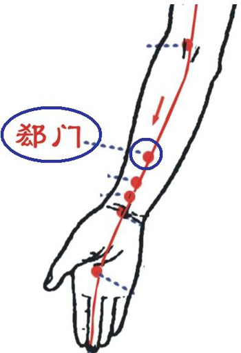 郄門穴→治心痛、心悸