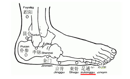 足通谷穴→治頭痛、目眩